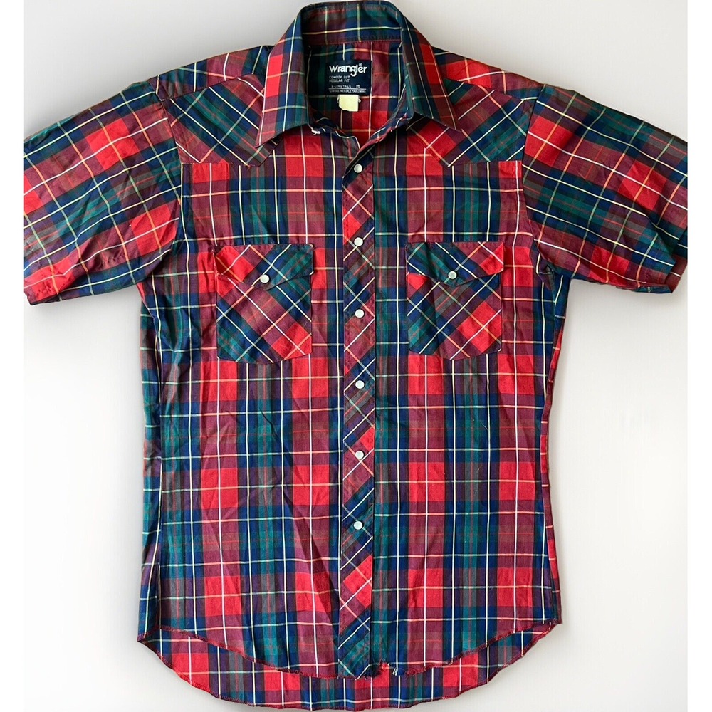 Wrangler Cowboy‎ Cut Shirt Reg Fit X-Long Tails Men's 15 Pearl Snap Red Plaid